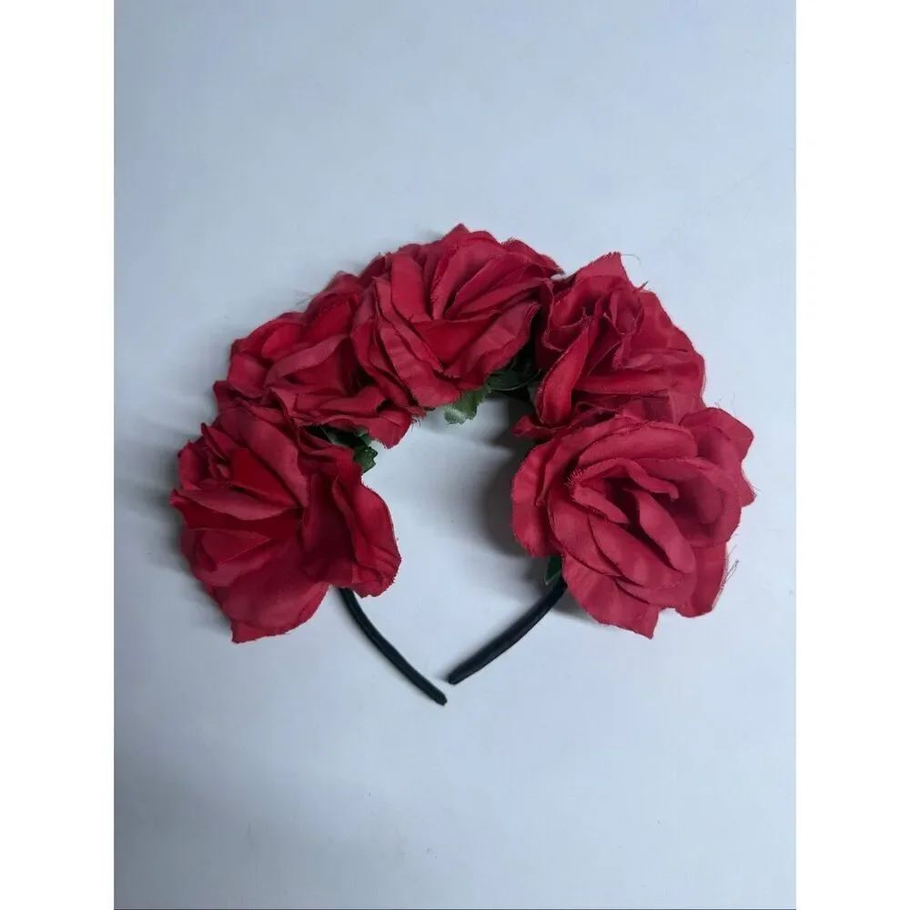 Red Rose Floral Headband Romantic Statement Hair Festival Party OS Adult